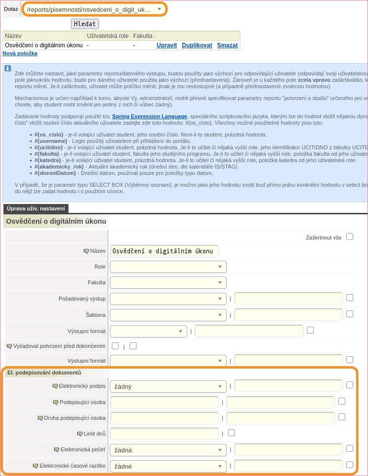 Nastavení elektronické pečeti
