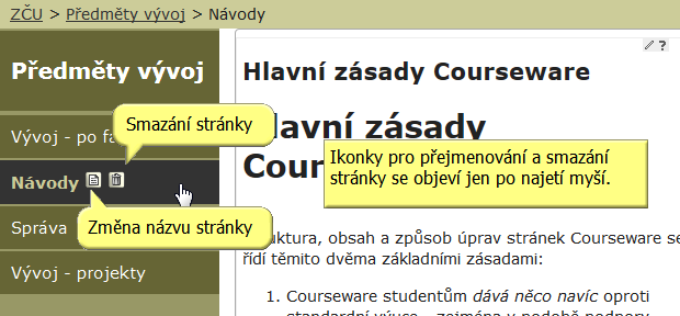 Smazání a přejmenování stránky