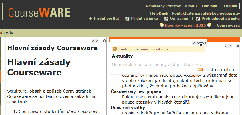 Změna umístění poretltu na stránce