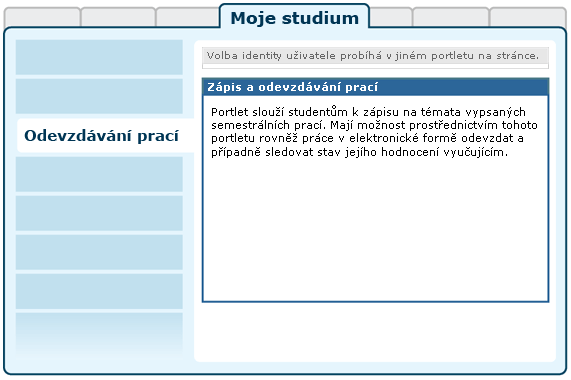 Rozložení portletů na stránce Odevzdávání prací