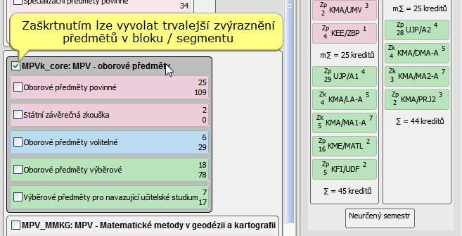 Trvalejší zvýraznění předmětů bloku / segmentu