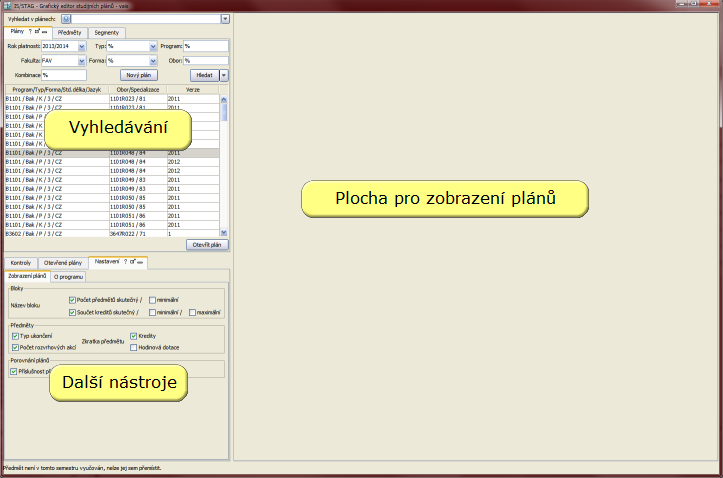 Pracovní plocha programu