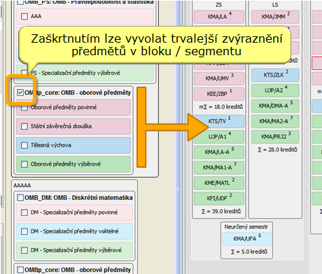 Trvalejší zvýraznění předmětů bloku / segmentu