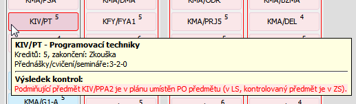 Detail výsledku kontroly podmíněných předmětů