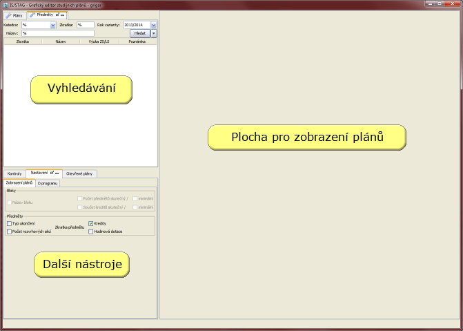 Pracovní plocha programu