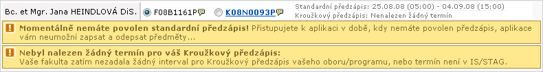 Předzápisová verze portletu.
