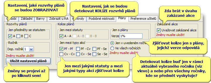 Nastavení rozvrhů a kolizí studijních plánů