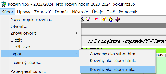 Export dat z Červeného