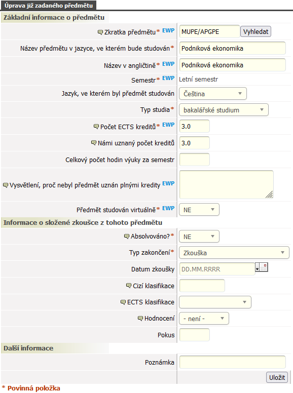 Základní informace o předmětu