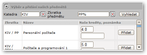 Vyhledání a přidání „našich“ předmětů