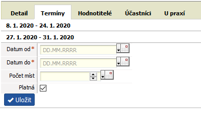 Správa termínů u pozice v organizaci