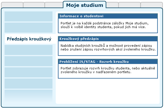 Struktura aplikace na portálové stránce Kroužkový předzápis