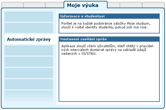 Rozložení portletů na stránce Automatické zprávy