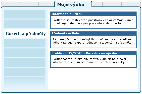 Rozložení portletů na stránce Rozvrh a předměty