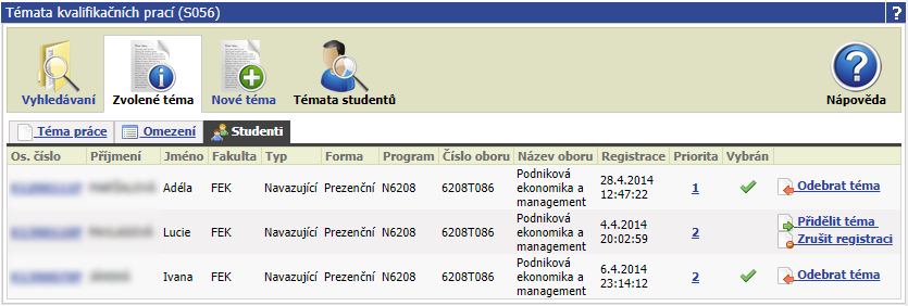 Registrovaní studenti na téma VŠKP