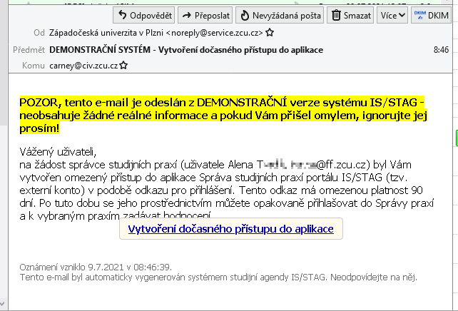 E-mail s jednorázovým přístupem