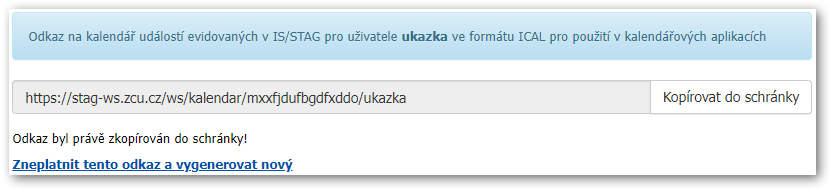 Jedinečný vygenerovaný odkaz na Váš kalendář