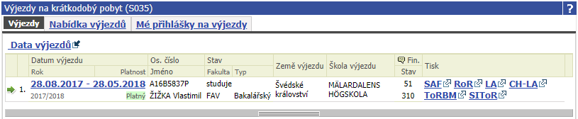 Export dat výjezdu
