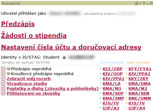 Aplikace zobrazená studentem prvního ročníku