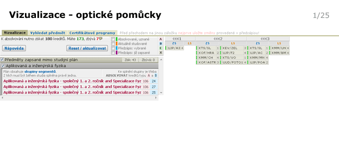 Schování / zobrazení bloků studijního plánu