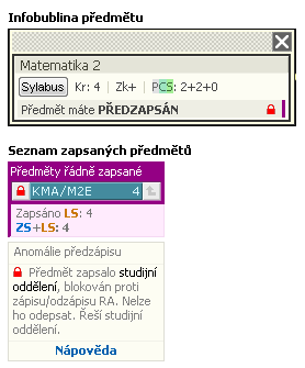 Externě zapsán předmět, který má RA