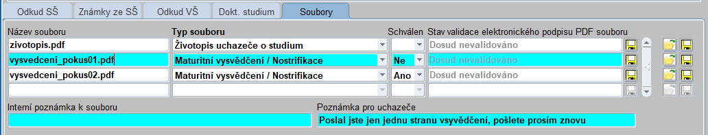 Zobrazení příloh pro studijní referentku