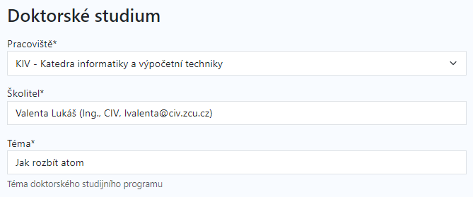 Doplňující informace - doktorské studium