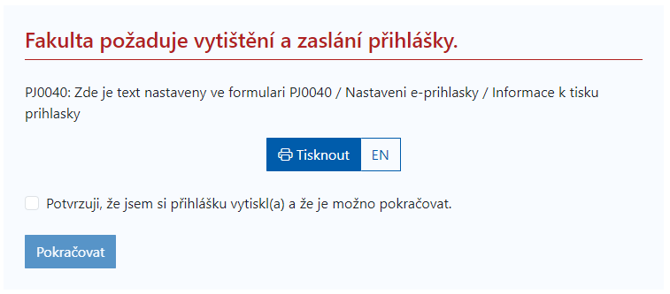 Vynucený tisk e-přihlášky