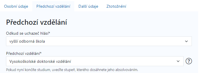 Předchozí vzdělání