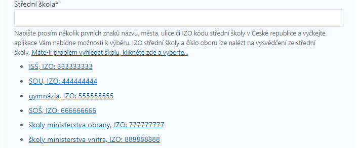 Absolvovaná střední škola - česká škola nenalezena v číselníku