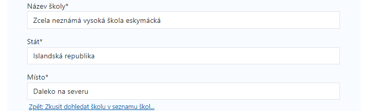 Absolvovaná vysoká škola - škola zadána ručně