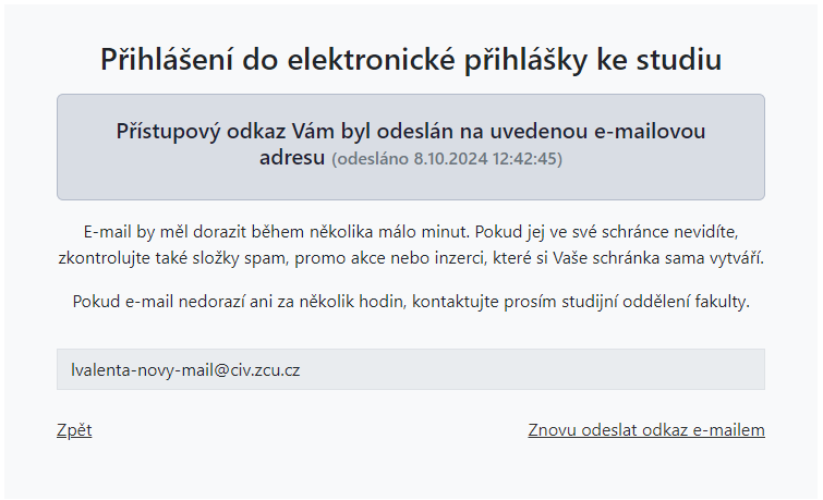 Informace po odeslání potvrzovacího e-mailu