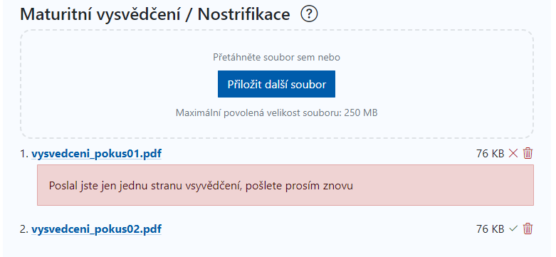 Neschválená a následně již schválená verze souboru