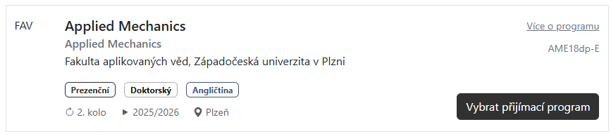 Přijímací program - informace