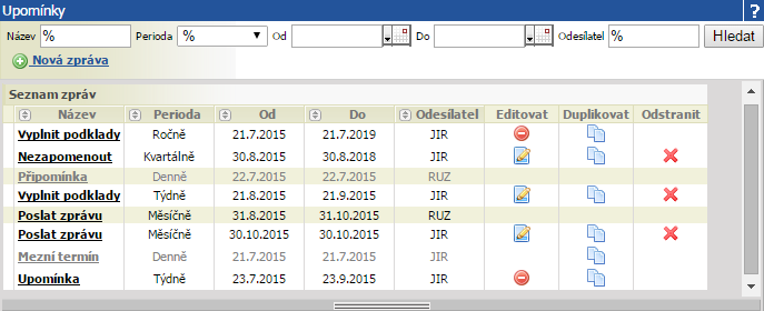Screenshot hlavního přehledu e-mailů v portletu