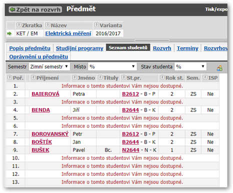 Změny v IS/STAG implementující některé požadavky GDPR